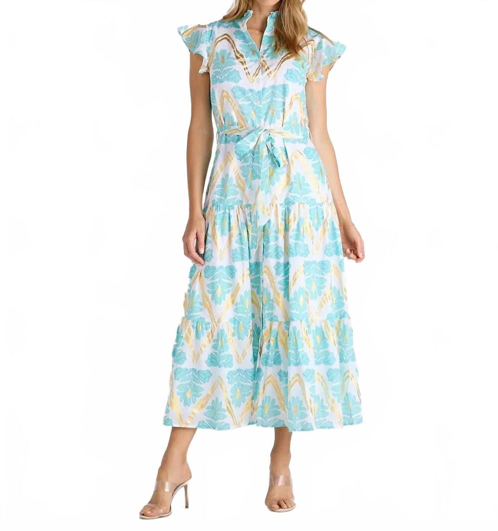 NEW JUDE CONNALLY mirabella maxi dress in gilded flora light aqua